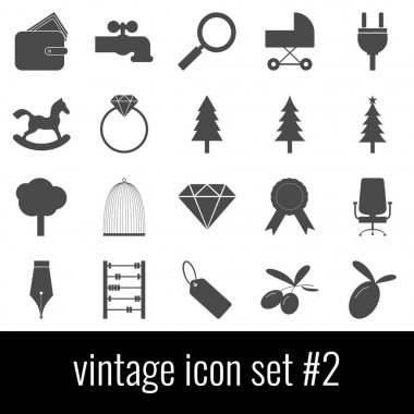 Vintage. Simge 2 ayarlayın. Beyaz arka planda gri simgeleri.