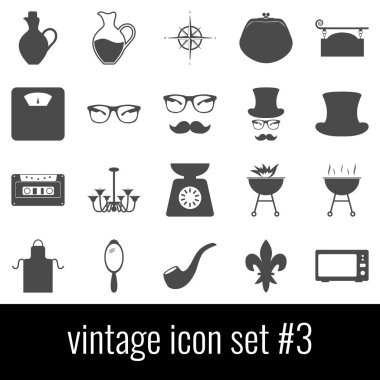 Vintage. Simge seti 3. Beyaz arka planda gri simgeleri.