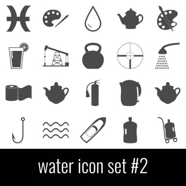 Su. Simge 2 ayarlayın. Beyaz arka planda gri simgeleri.