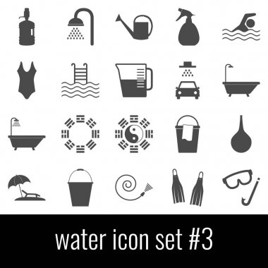 Su. Simge seti 3. Beyaz arka planda gri simgeleri.