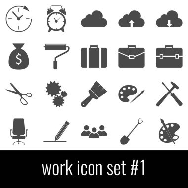 İş. Simge 1 ayarlayın. Beyaz arka planda gri simgeleri.