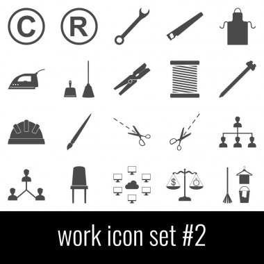 İş. Simge 2 ayarlayın. Beyaz arka planda gri simgeleri.