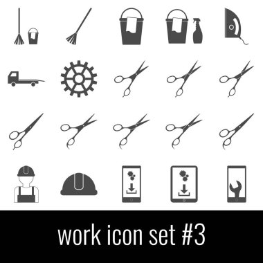 İş. Simge seti 3. Beyaz arka planda gri simgeleri.