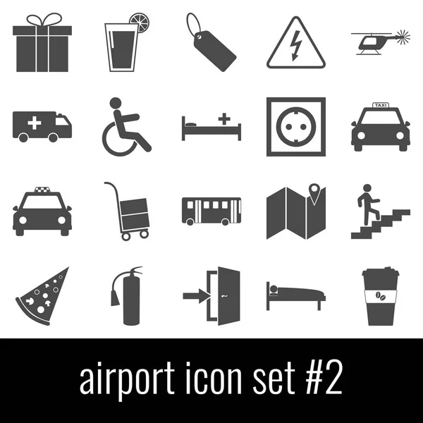 Al aeropuerto. Set de iconos 2. Iconos grises sobre fondo blanco . — Vector de stock