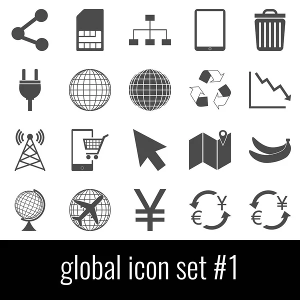 Global. Conjunto de iconos 1. Iconos grises sobre fondo blanco . — Vector de stock