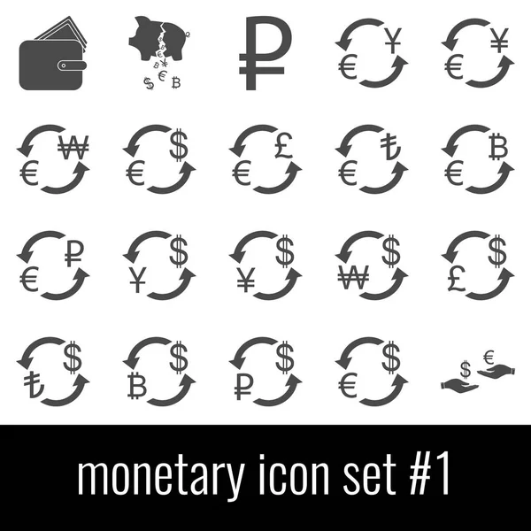 Parasal. Simge 1 ayarlayın. Beyaz arka planda gri simgeleri.