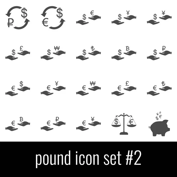 Libra. Set de iconos 2. Iconos grises sobre fondo blanco . — Vector de stock
