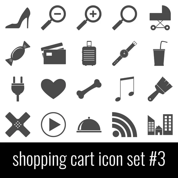 Carro de compras. Set de iconos 3. Iconos grises sobre fondo blanco . — Vector de stock