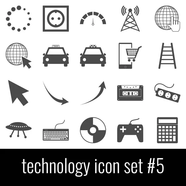 Teknoloji. 5 simge seti. Beyaz arka planda gri simgeleri.