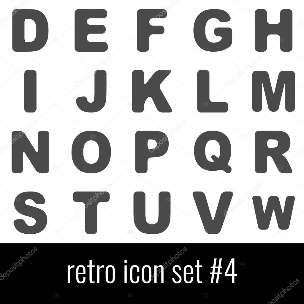Retro. Icon set 4. Gray icons on white background.