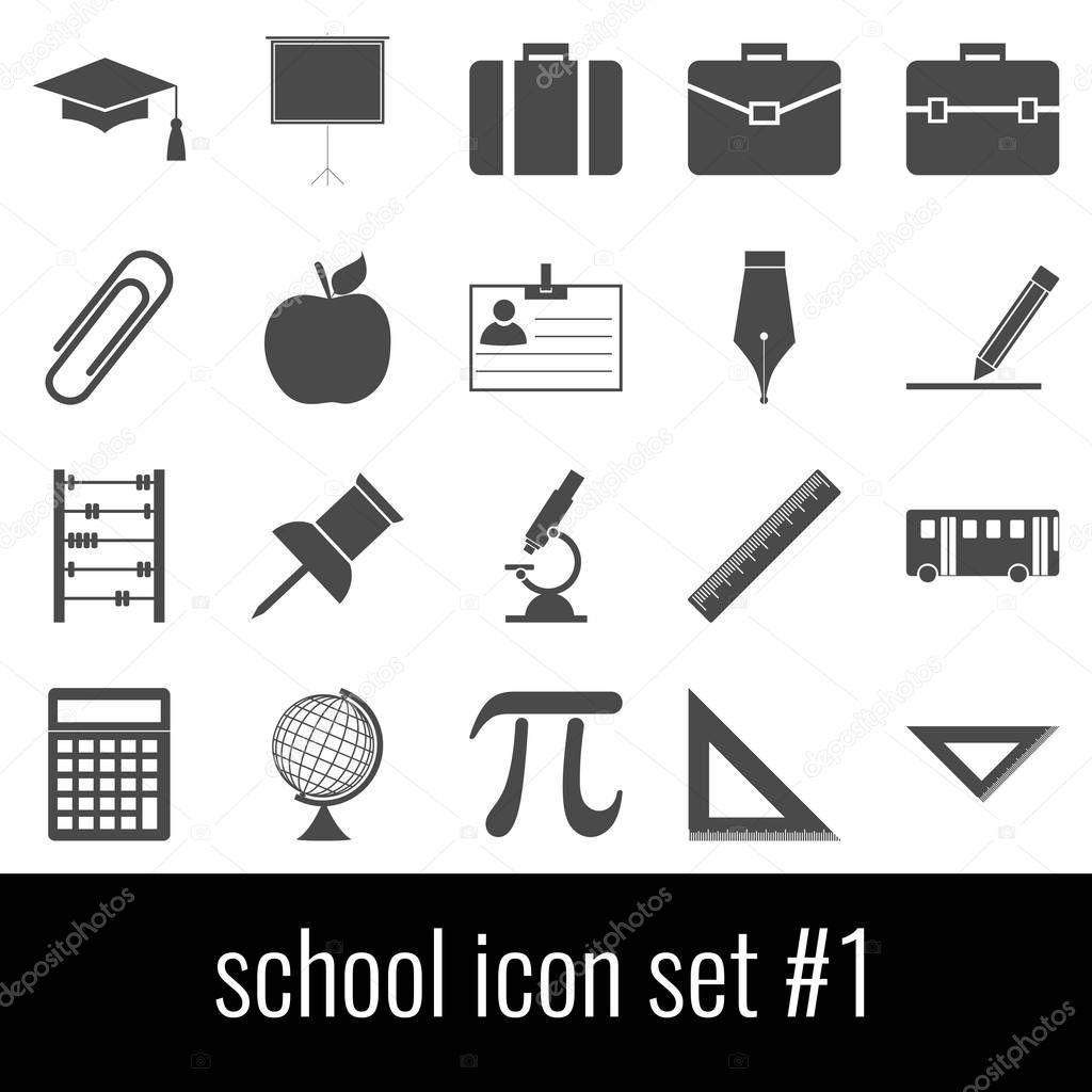 School. Icon set 1. Gray icons on white background.