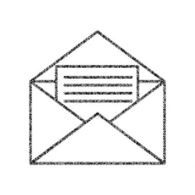 Bir zarf işareti illüstrasyon mektupta. Vektör. Pek çok ovelapping çevrede beyaz zemin üzerine rastgele opaklıkla siyah simgesinden. Gürültülü. İzole.
