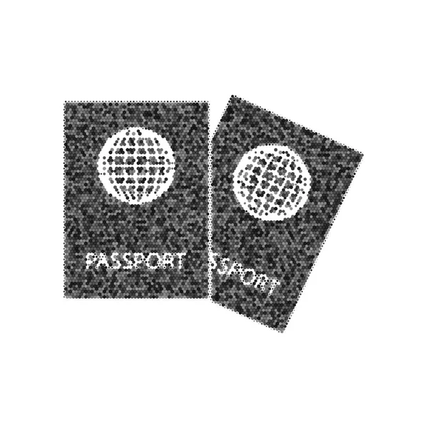 Dos pasaportes firman ilustración. Vector. Icono negro de muchos círculos ovelapping con opacidad aleatoria sobre fondo blanco. Ruidoso. Aislado . — Vector de stock