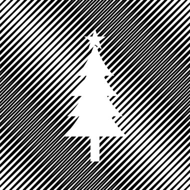 Yeni yıl ağacı işareti. Vektör. Simge. Hareli arka plan delik.