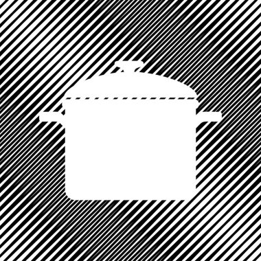 Pişirme Pan işareti. Vektör. Simge. Hareli arka plan delik.