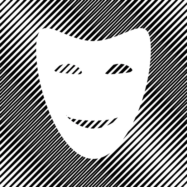 Komedie theatrale maskers. Vector. Pictogram. Gat in moire achtergrond. — Stockvector