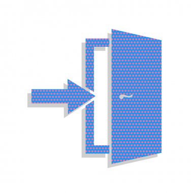 Çıkış işareti kapı. Vektör. Siklamen lekeli mavi Neon simgesiyle 