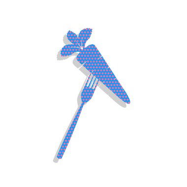 Vejetaryen yiyecekler işareti illüstrasyon. Vektör. C ile Neon mavi simge