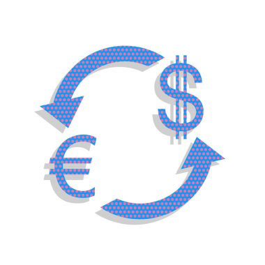 Döviz Alım Satım işareti. Euro ve dolar. Vektör. Neon mavi kutsal kişilerin resmi 