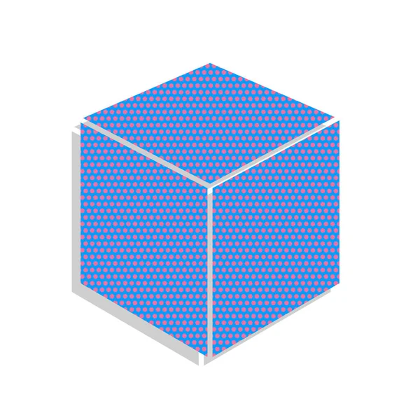 Кубик знак ілюстрації. Вектор. Неонова блакитна ікона з цикламенним полі — стоковий вектор