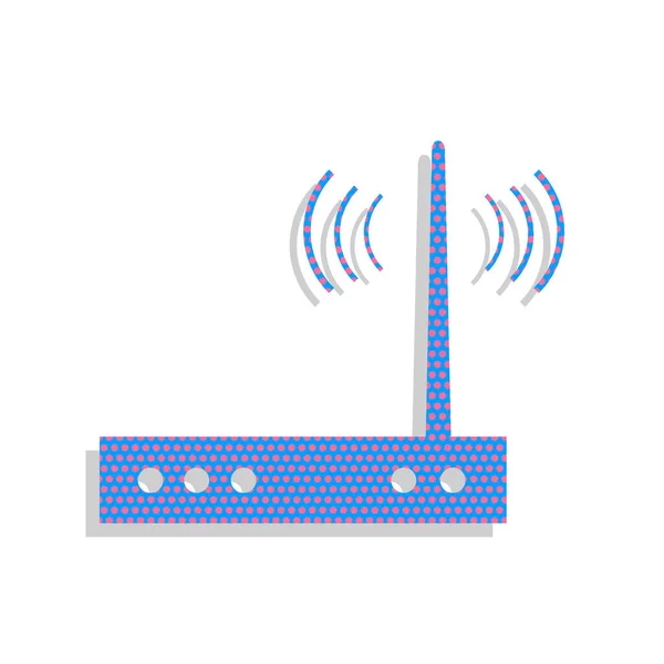 Signo de módem Wifi. Vector. Icono azul neón con lunares de ciclamen — Vector de stock