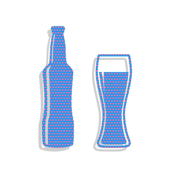 Signo de botella de cerveza. Vector. Icono azul neón con lunares de ciclamen — Vector de stock