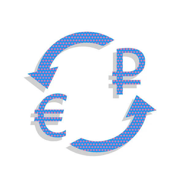 Signo de cambio de divisas. Euro y Rublo de Rusia. Vector. Azul neón — Vector de stock