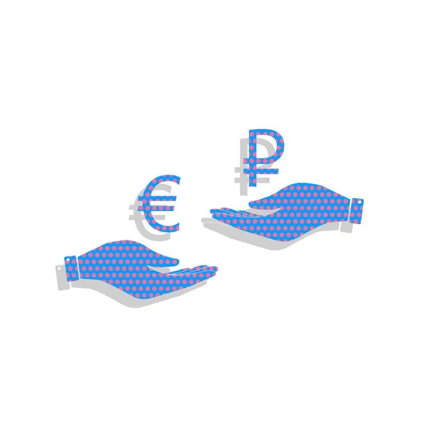 Cambio de moneda de mano en mano. Euro y rublo. Vector. Neo. — Vector de stock