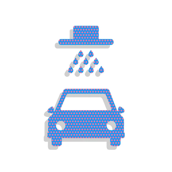 Señal de lavado de autos. Vector. Icono azul neón con lunares de ciclamen p — Vector de stock