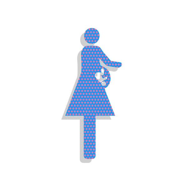Señal de mujer y bebé. Vector. Icono azul neón con polka de ciclamen — Archivo Imágenes Vectoriales