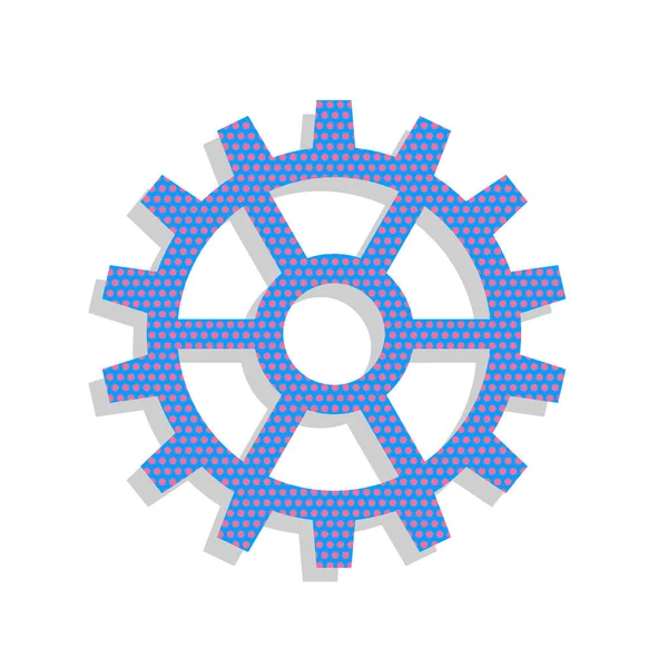 Schaltgetriebe. Vektor. neonblaues Symbol mit Cyclamen-Tupfen-Patte — Stockvektor