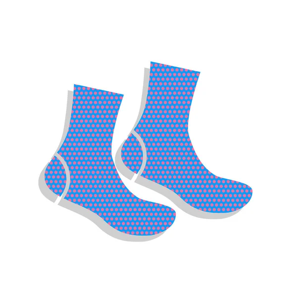 Sokken ondertekenen. Vector. Neon blauwe pictogram met cyclamen polka dots patt — Stockvector