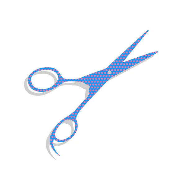 Señal de tijeras para cortar el pelo. Vector. Icono azul neón con ciclamen — Vector de stock