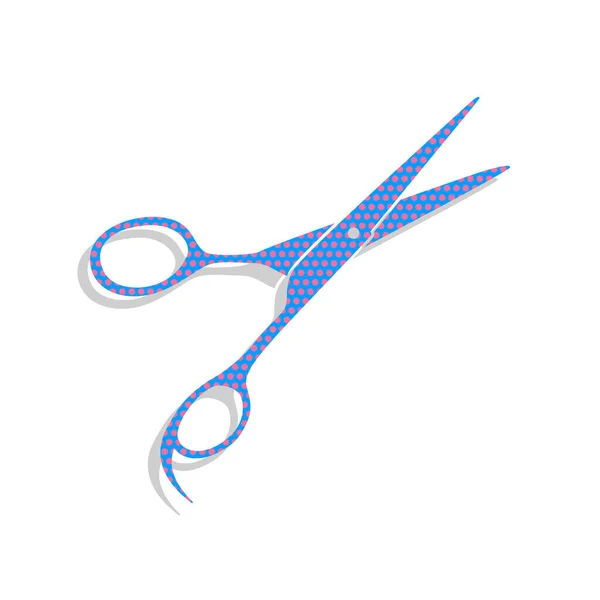 Sinal de tesoura para cortar cabelo. Vector. Ícone azul de néon com ciclame — Vetor de Stock