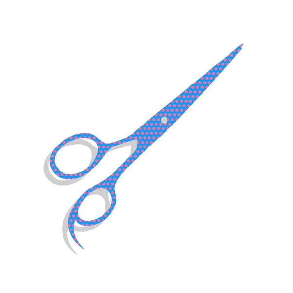Señal de tijeras para cortar el pelo. Vector. Icono azul neón con ciclamen — Vector de stock