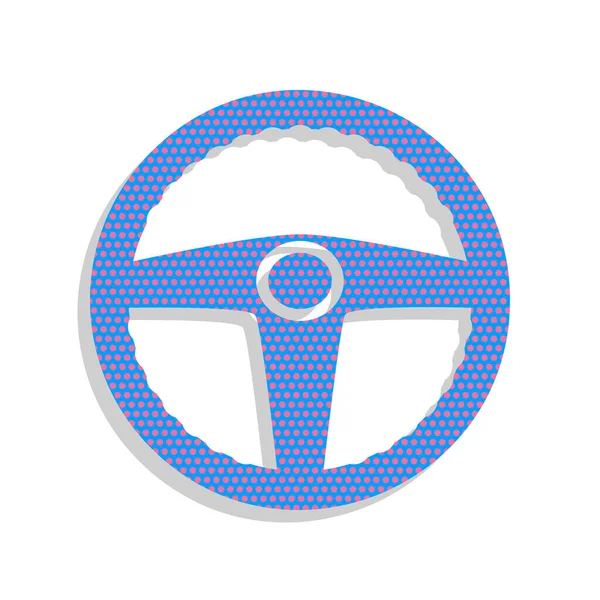 Auto bestuurder teken. Vector. Neon blauwe pictogram met cyclamen polka dots — Stockvector