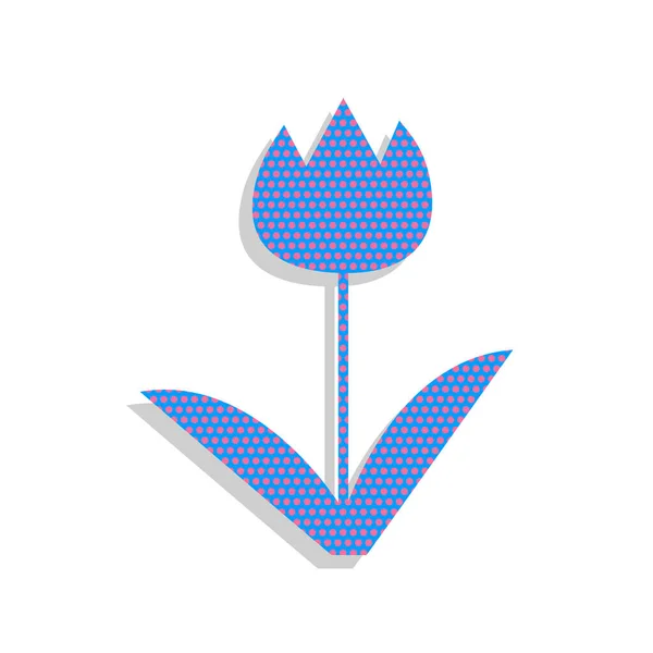 Signe de tulipe. Vecteur. Icône bleu néon avec patt à pois cyclamen — Image vectorielle