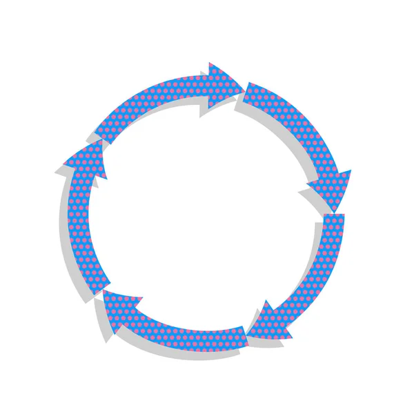 Señal de flechas circulares. Vector. Icono azul neón con polka de ciclamen — Vector de stock