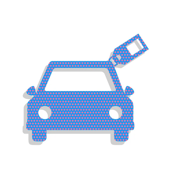 Panneau de voiture avec étiquette. Vecteur. Icône bleu néon avec cyclamen polka do — Image vectorielle
