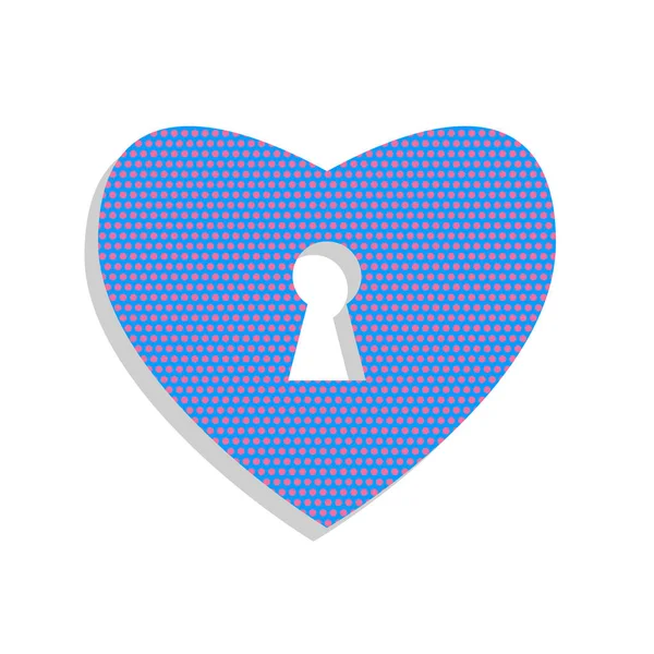 Corazón con signo de bloqueo. Vector. Icono azul neón con polka de ciclamen — Archivo Imágenes Vectoriales