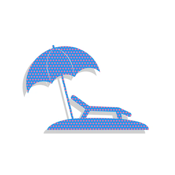 Playa del complejo tropical. Signo de silla Sunbed. Vector. Icono azul neón — Vector de stock
