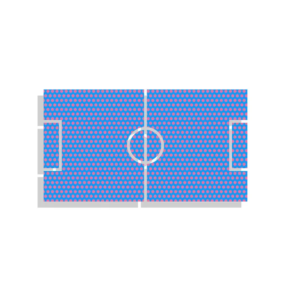 Campo de fútbol. Vector. Icono azul neón con lunares de ciclamen pa — Archivo Imágenes Vectoriales