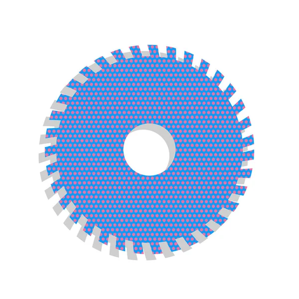 Signo de sierra. Vector. Icono azul neón con manchas de lunares de ciclamen — Archivo Imágenes Vectoriales