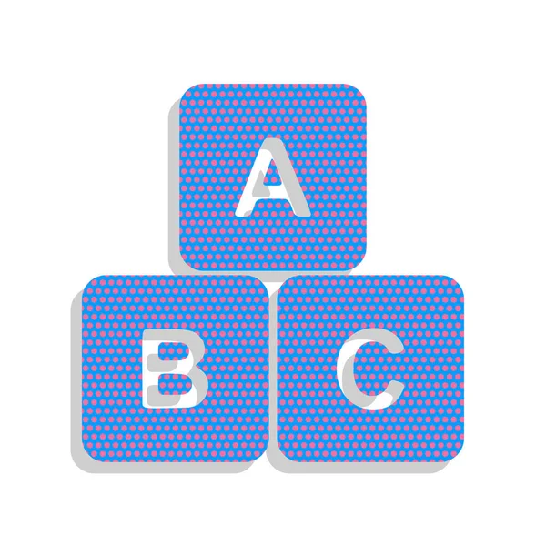 Illustrazione del segno del cubo ABC. Vettore. Icona blu neon con ciclamino — Vettoriale Stock