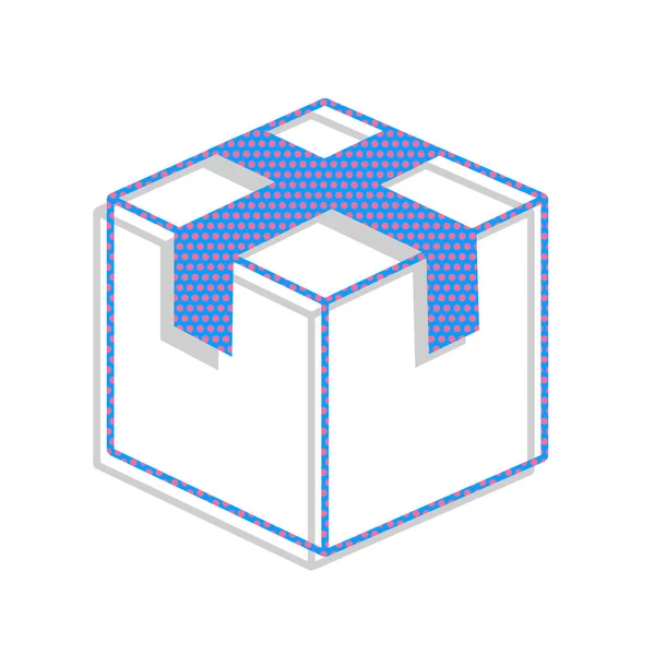 Иллюстрация знака коробки. Вектор. Неоновая голубая икона с цикламенским полком — стоковый вектор