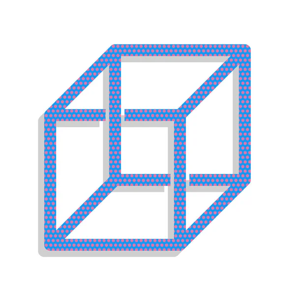 Проводной знак куба с оптической иллюзией. Вектор. Неоновый синий значок wi — стоковый вектор