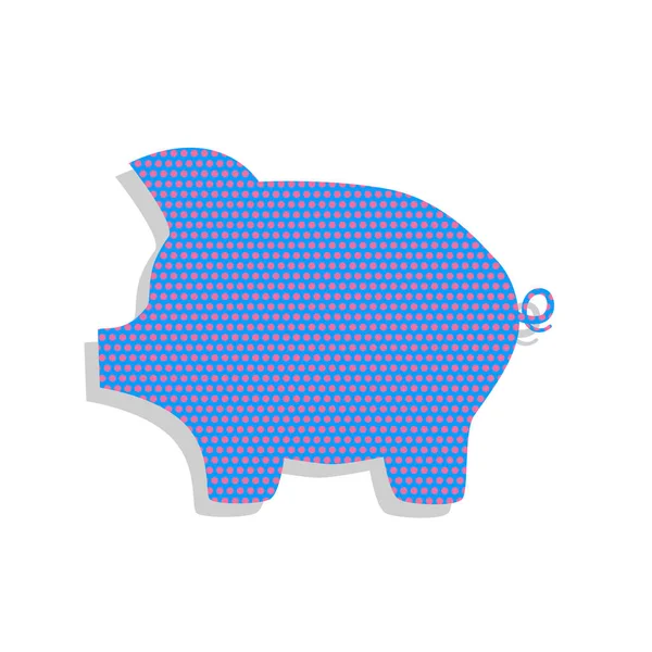 Schweine-Geld-Bank-Zeichen. Vektor. neonblaue Ikone mit Cyclamen-Polka — Stockvektor