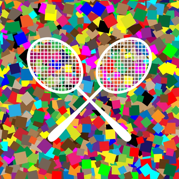 Dos raquetas de tenis. Vector. Icono blanco sobre fondo colorido — Vector de stock