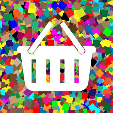 Alışveriş sepeti işareti. Vektör. Renkli arka plan üzerinde beyaz simgesi 
