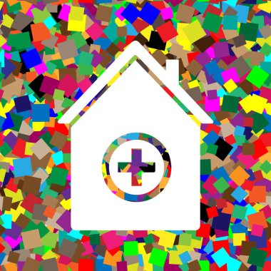 Hastane illüstrasyon işareti. Vektör. Beyaz renkli backg simgesine